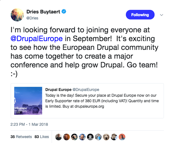 Drupal Europe Tweet Dries