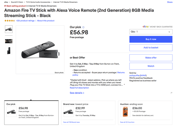 Amazon Fire TV Stick Product Listing
