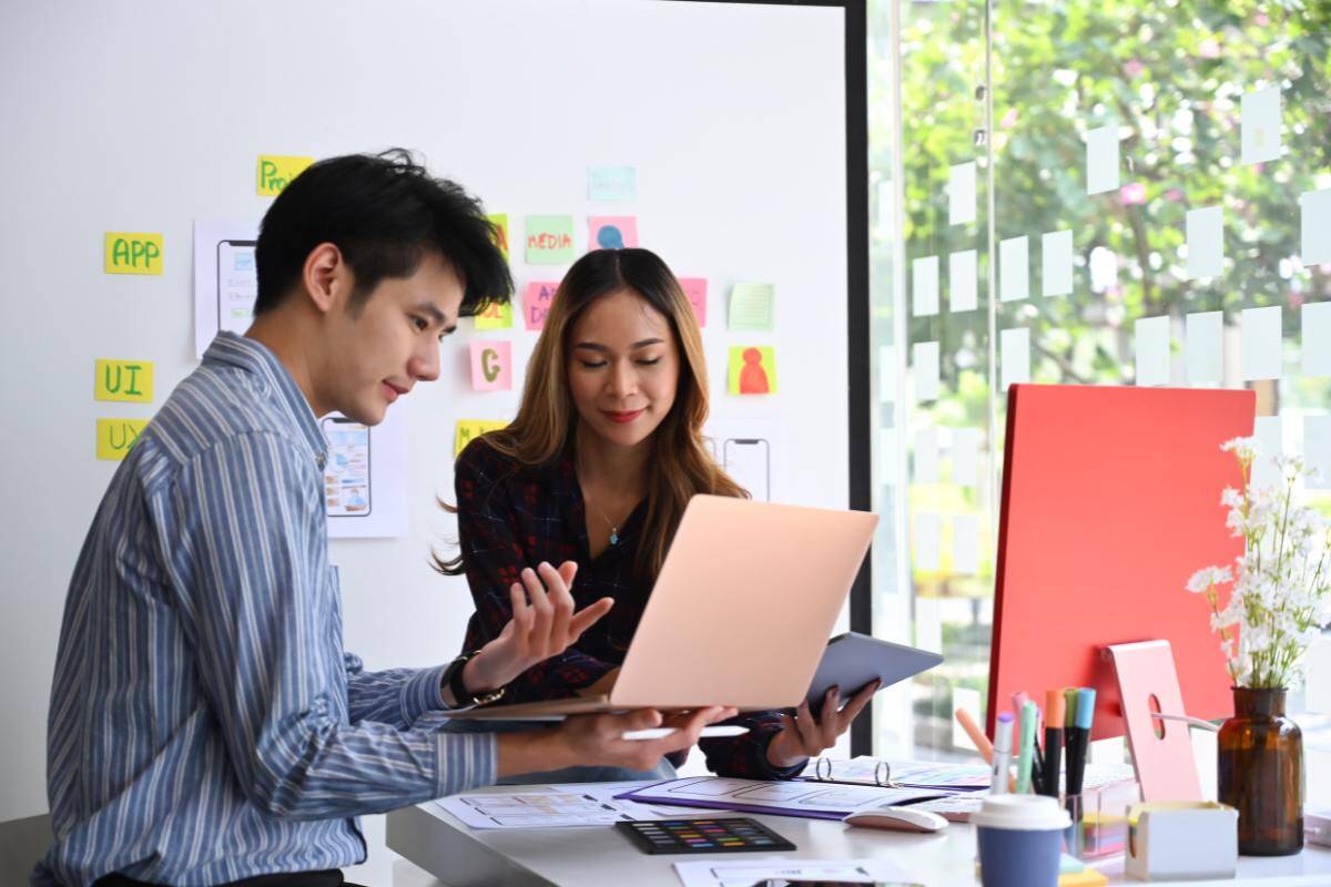 Two people working together