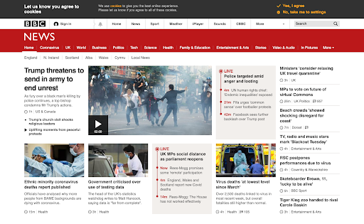 BBC website viewed with no visual impairment