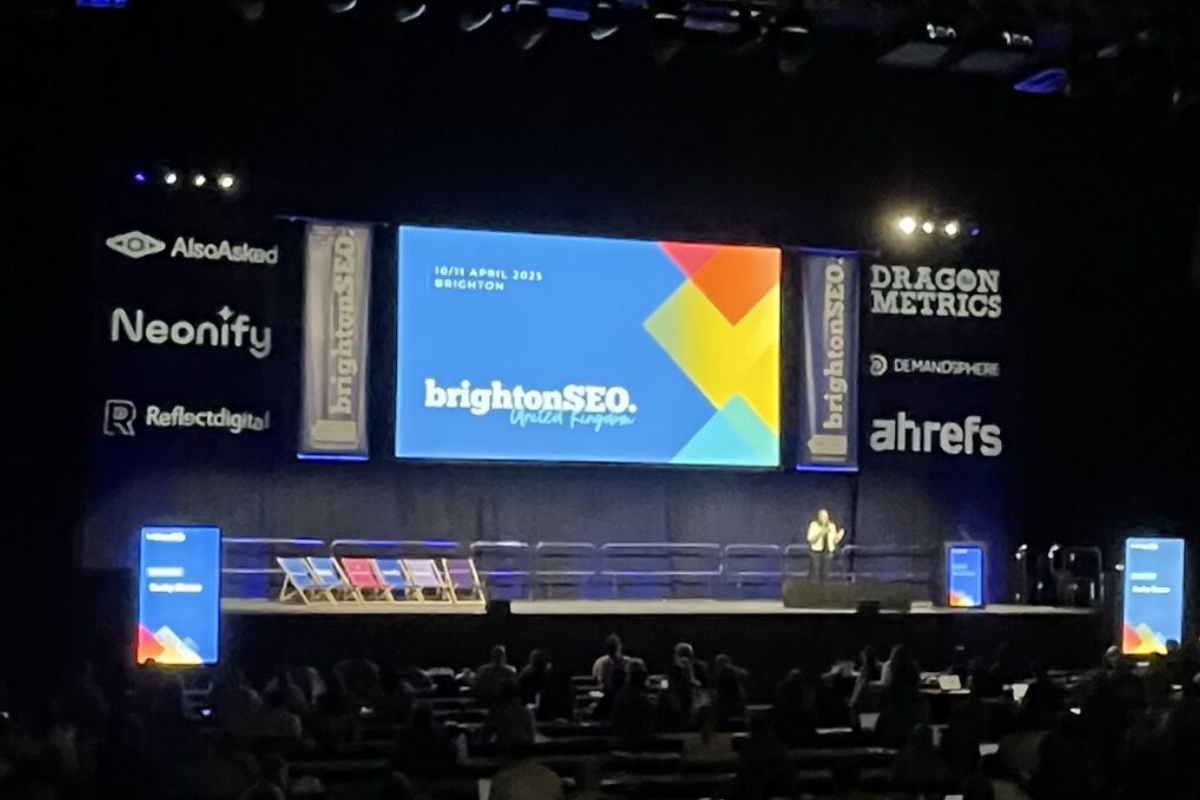photo of a slide on a screen at BrightonSEO conference