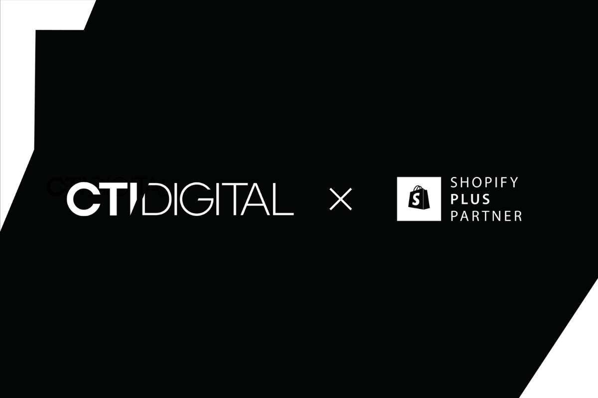 CTI Digital and Shopify plus partner logos in white on a black background