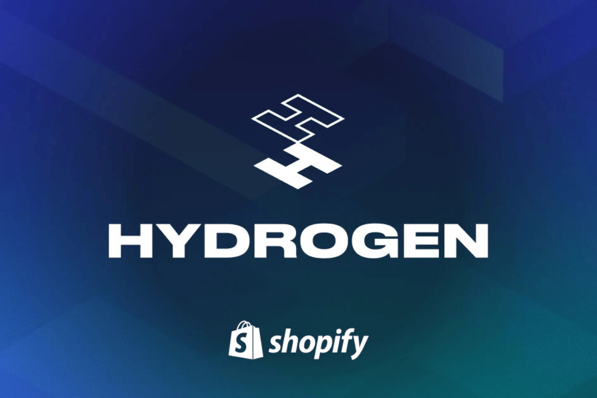 Hydrogen and Shopify logos on a blue gradient background
