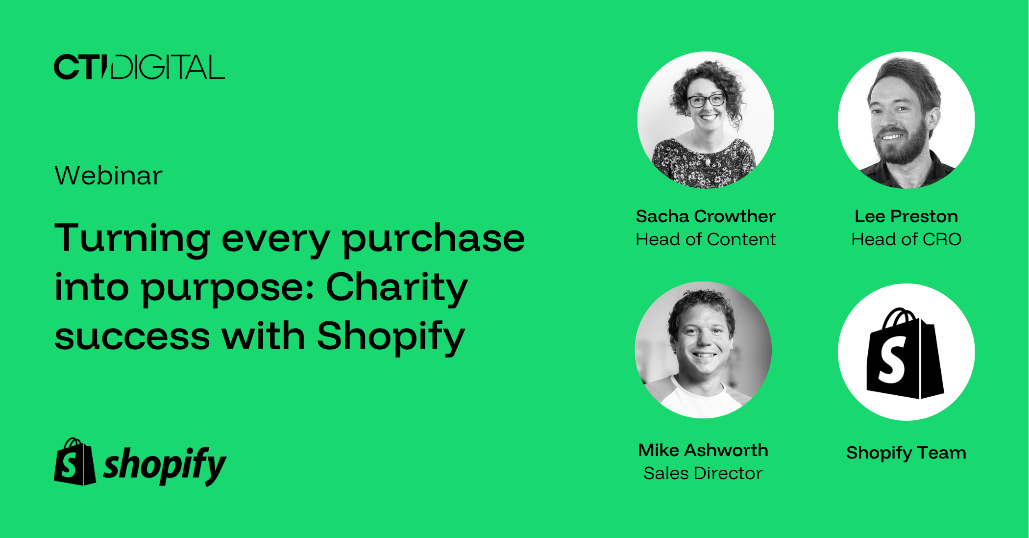 Event banner showcasing CTI speakers - Sacha Crowther (head of content), Lee Preston (head of CRO) and Mike Ashworth (sales director)