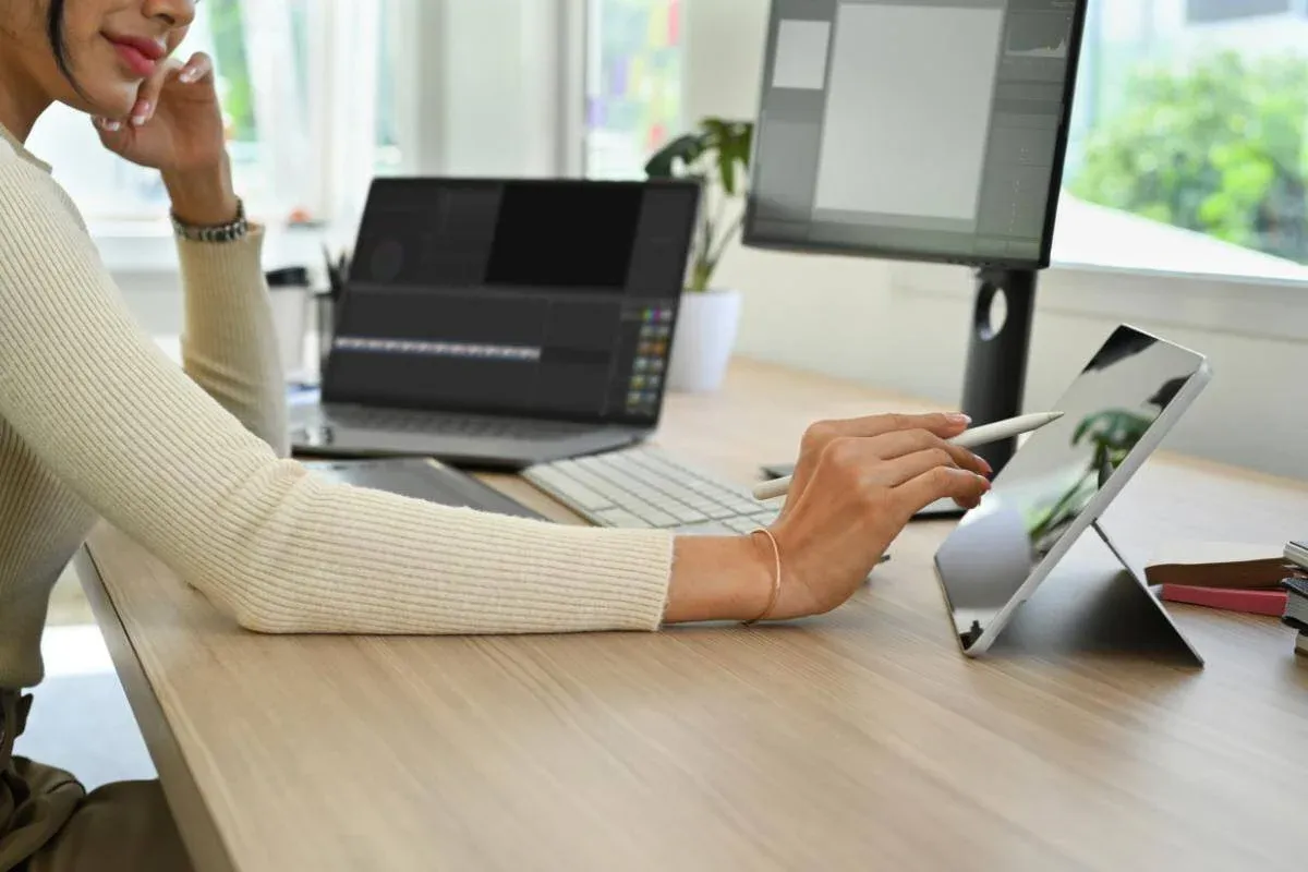 Marketer working on tablet